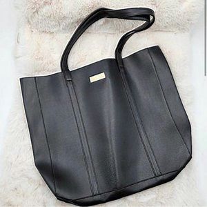 Black faux leather Carolina Herrera New York tote